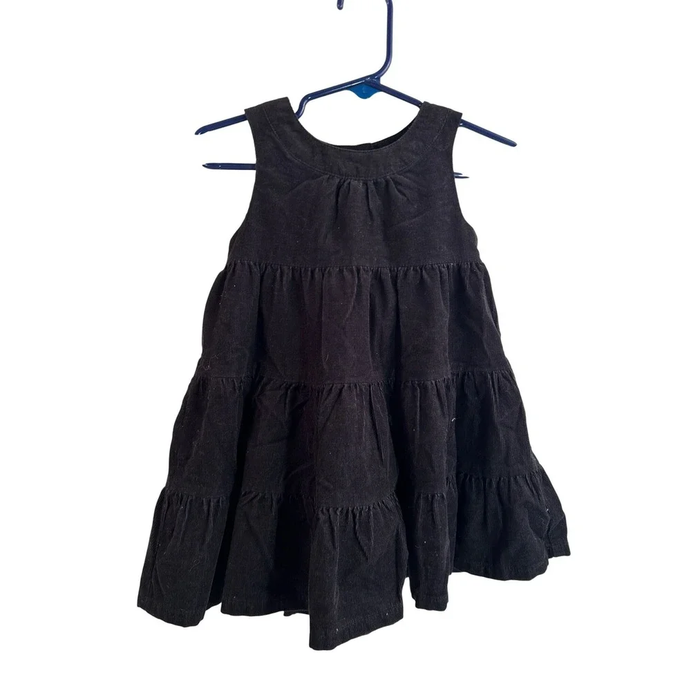 OshKosh B'gosh Corduroy Dress 12 Months Black Tiered Bow Girls